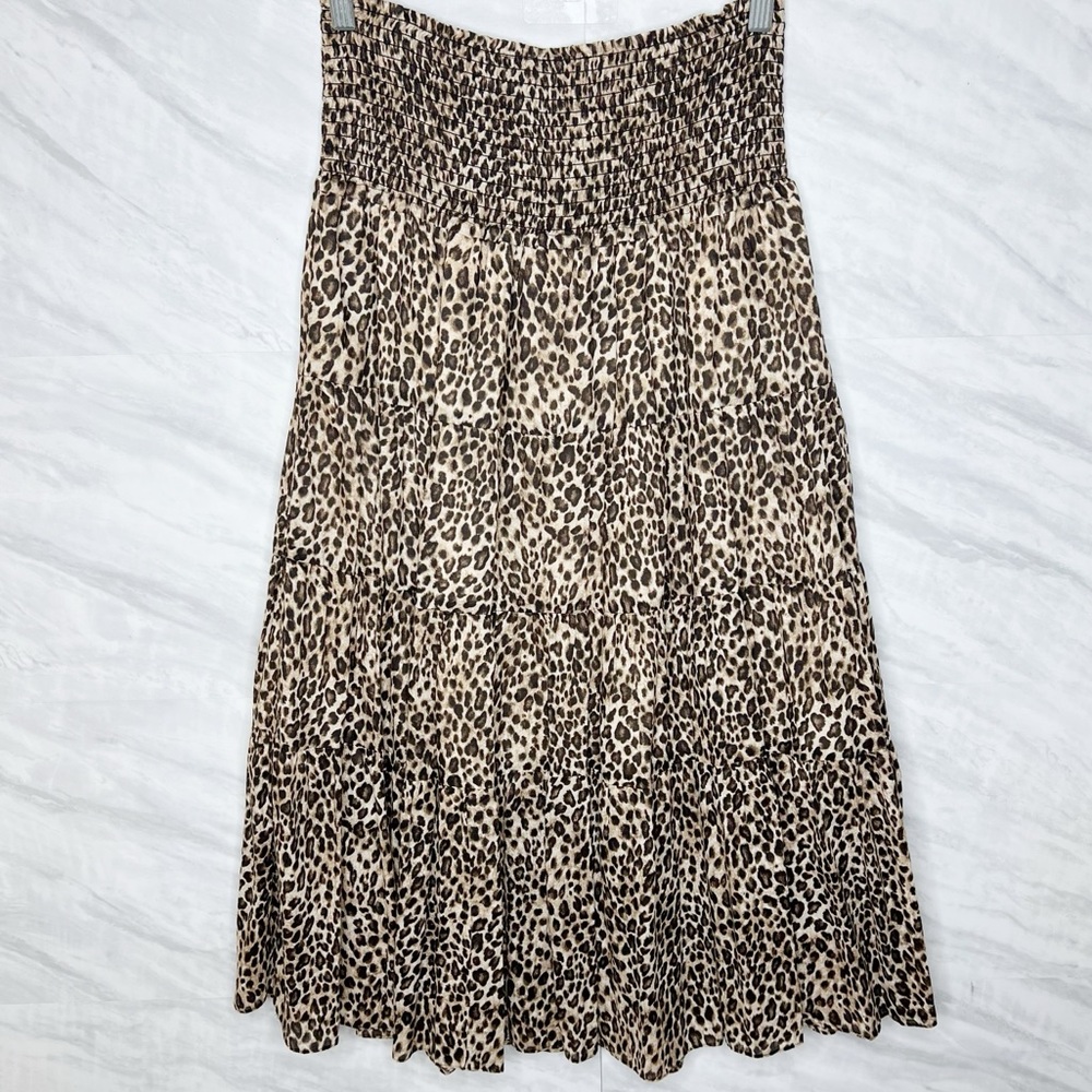 Lauren Ralph Lauren Petite Smocked Midi Leopard Skirt PXS